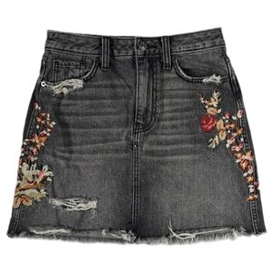 Abercrombie & Fitch faded black/gray denim floral embroidered denim skirt
